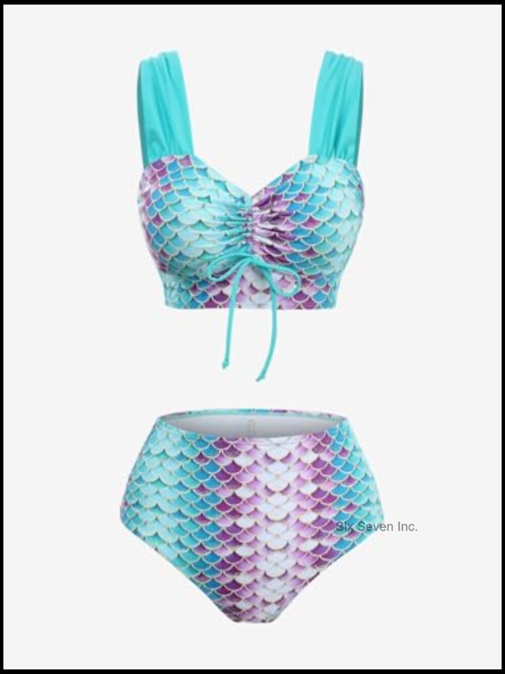 3 Piece Vintage Mermaid Scale Bikini Set Tummy Control Tankini - Picture 3 of 6